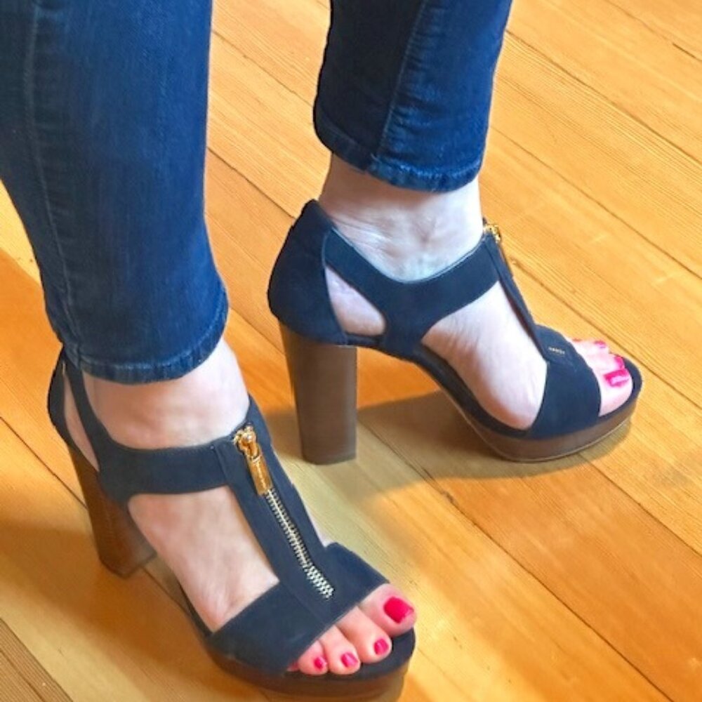 Michael Kors Shoes Berkley high heels dark blue suede with zipper size 6.5